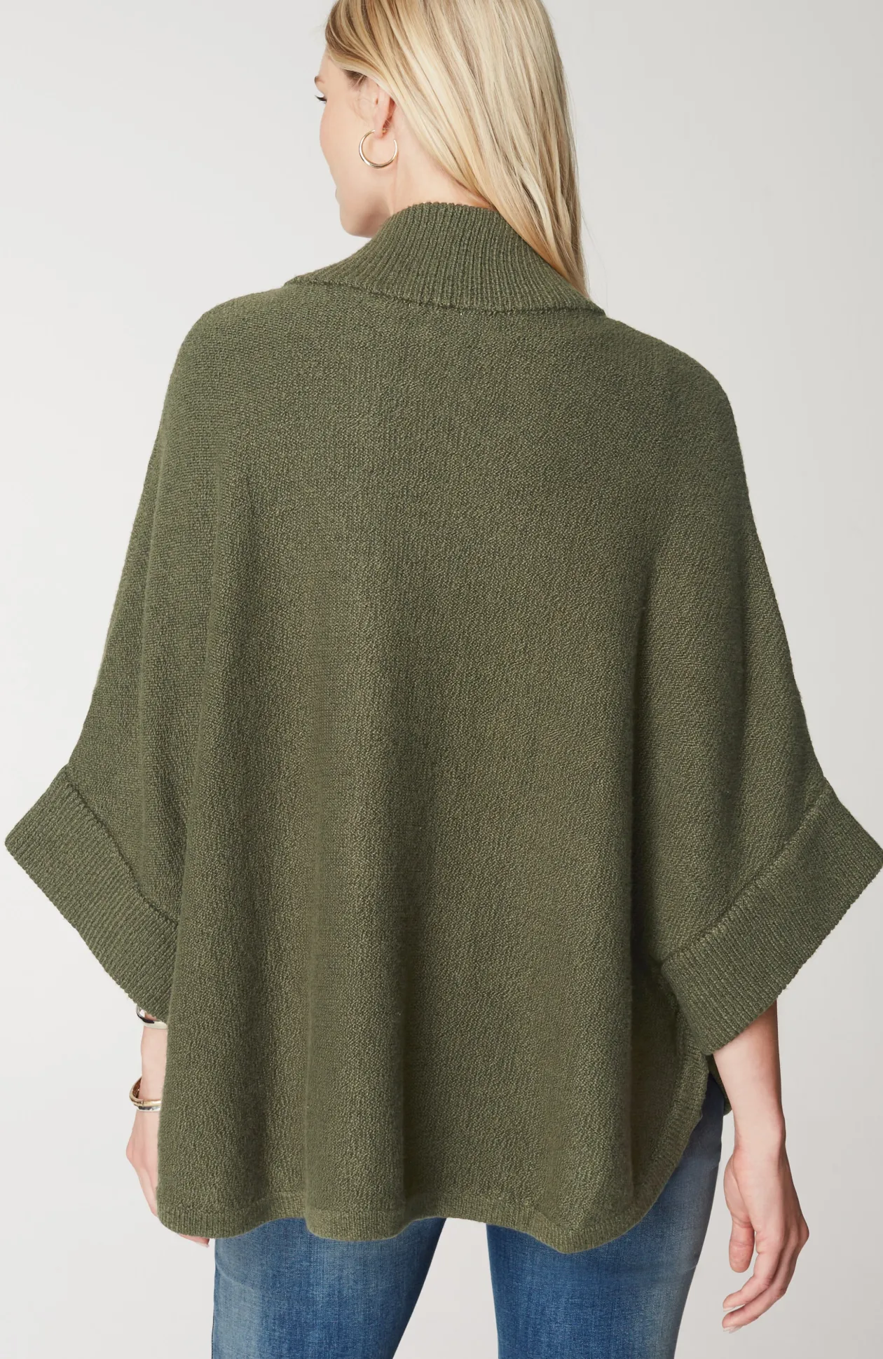 Jacquard-Knit Zip-Up Poncho