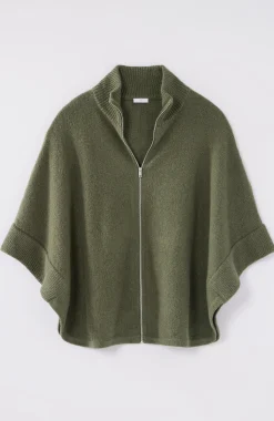 Jacquard-Knit Zip-Up Poncho