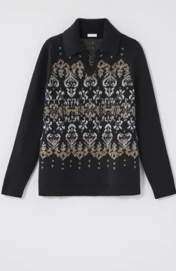 Jacquard-Patterned Collared Sweater