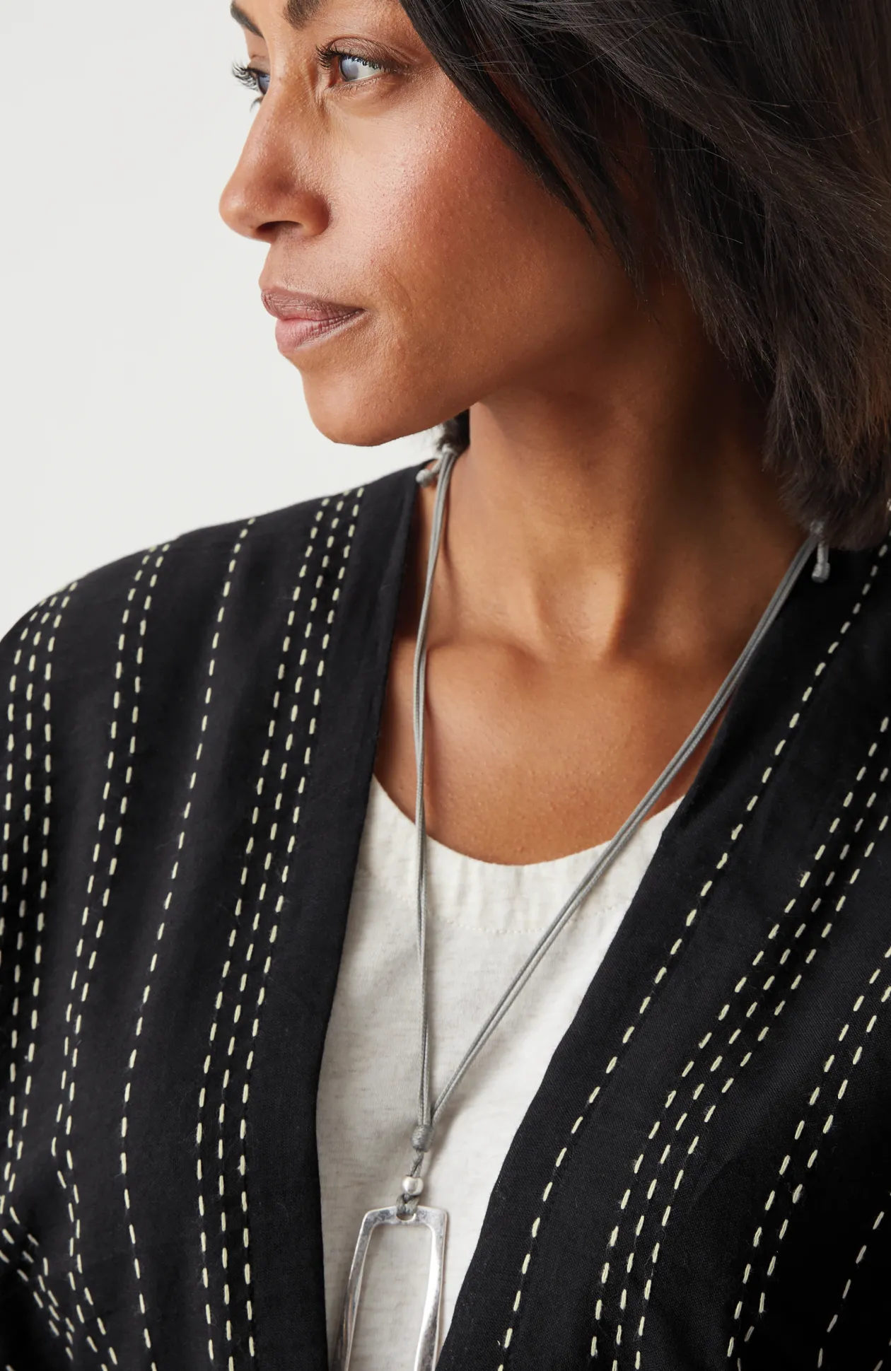Kantha-Stitched Open-Front Jacket