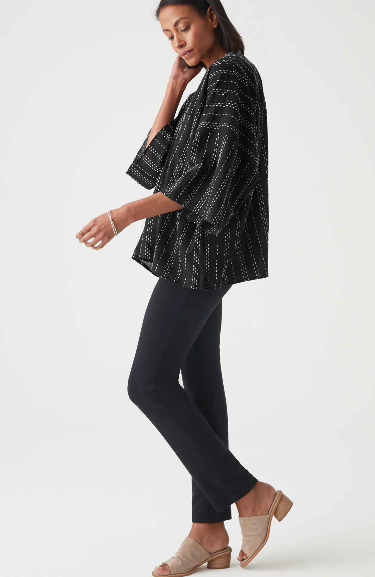 Kantha-Stitched Open-Front Jacket