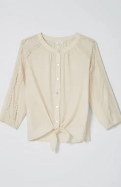 Lace-Trimmed Tie-Front Top