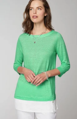 Layered-Hem Mixed-Media Linen Tunic