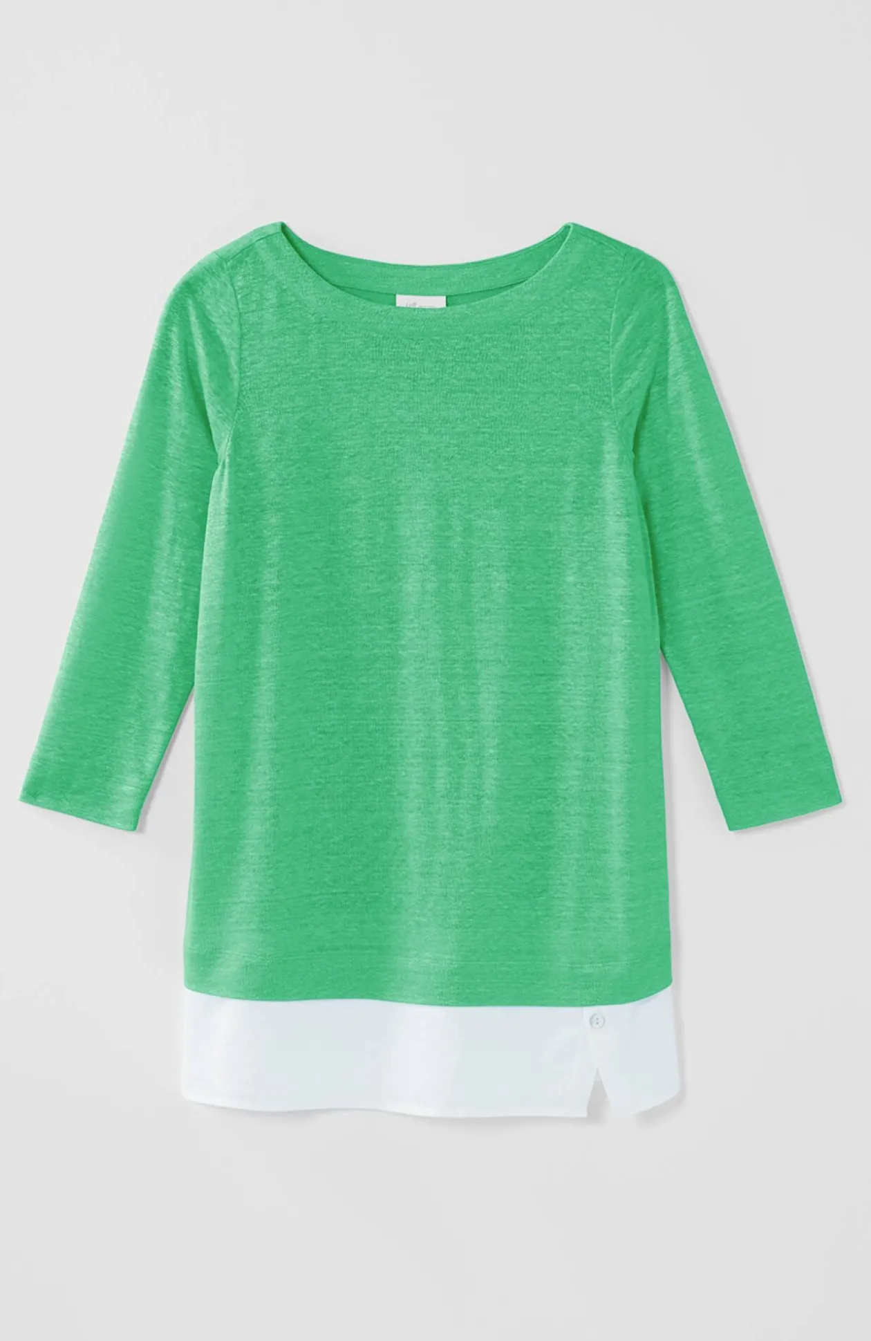 Layered-Hem Mixed-Media Linen Tunic