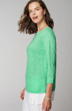 Layered-Hem Mixed-Media Linen Tunic
