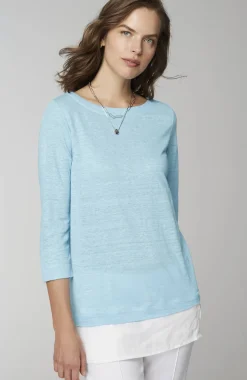 Layered-Hem Mixed-Media Linen Tunic