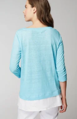 Layered-Hem Mixed-Media Linen Tunic
