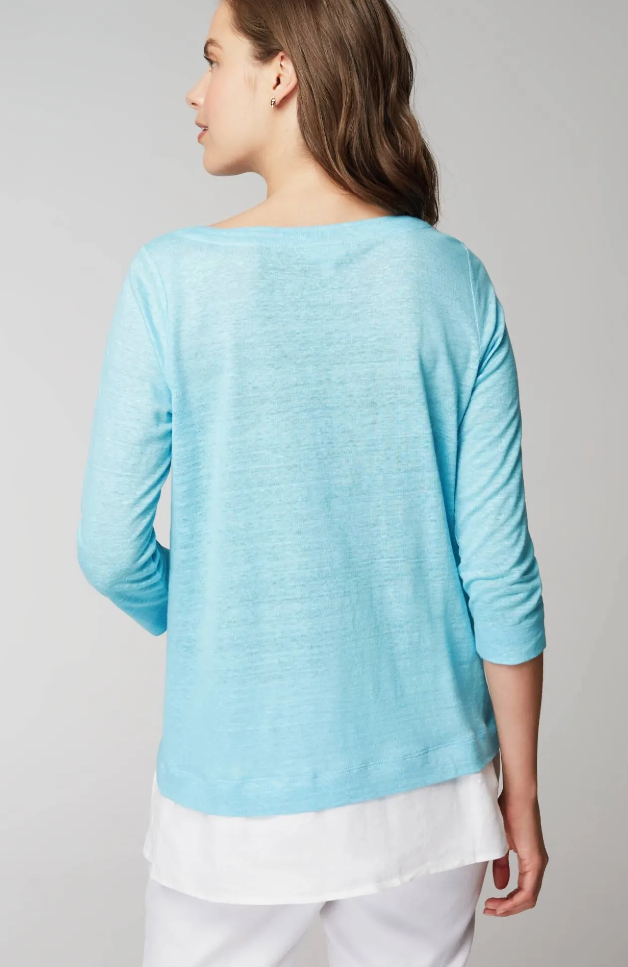 Layered-Hem Mixed-Media Linen Tunic