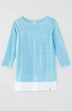 Layered-Hem Mixed-Media Linen Tunic