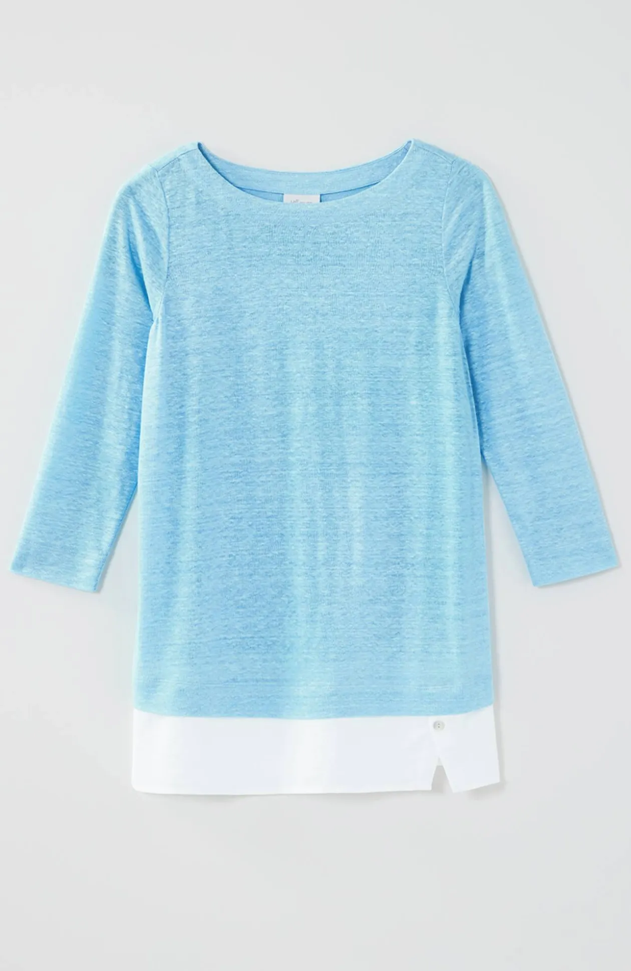 Layered-Hem Mixed-Media Linen Tunic