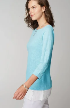 Layered-Hem Mixed-Media Linen Tunic