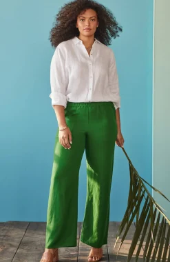 Linen & Rayon Patch-Pocket Wide-Leg Pants