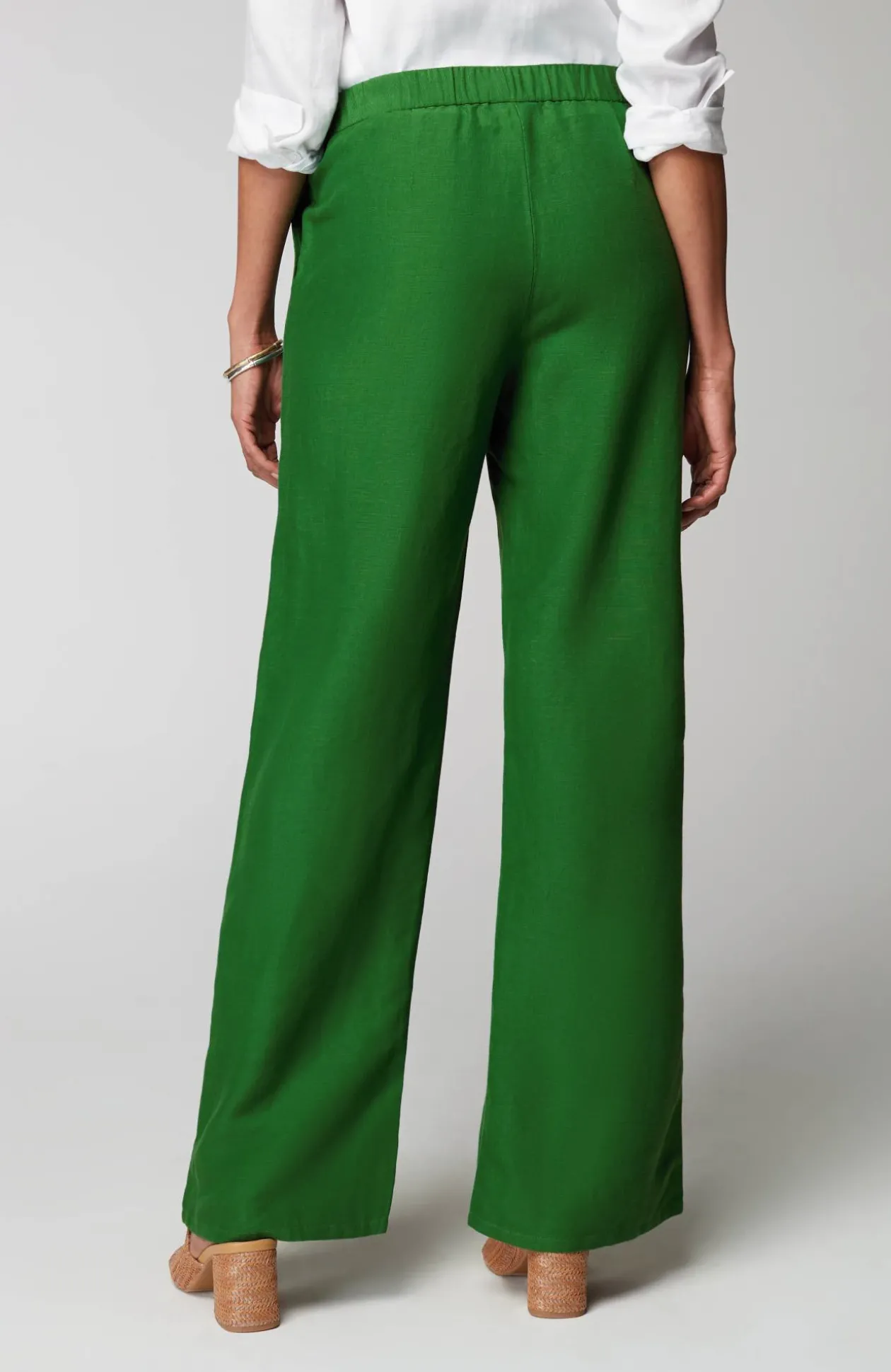 Linen & Rayon Patch-Pocket Wide-Leg Pants