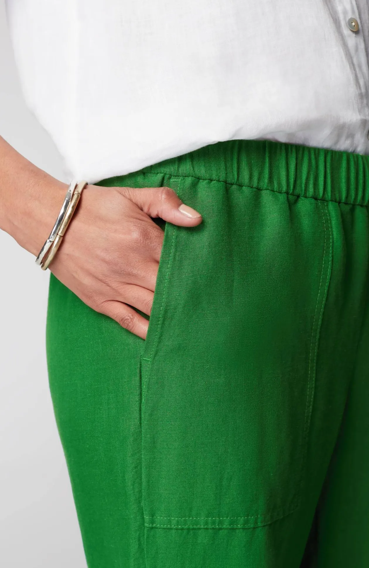 Linen & Rayon Patch-Pocket Wide-Leg Pants