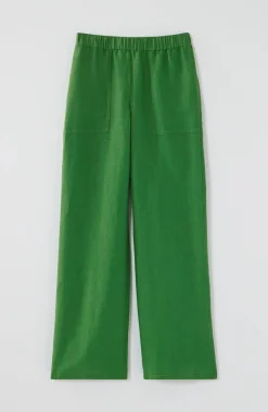 Linen & Rayon Patch-Pocket Wide-Leg Pants