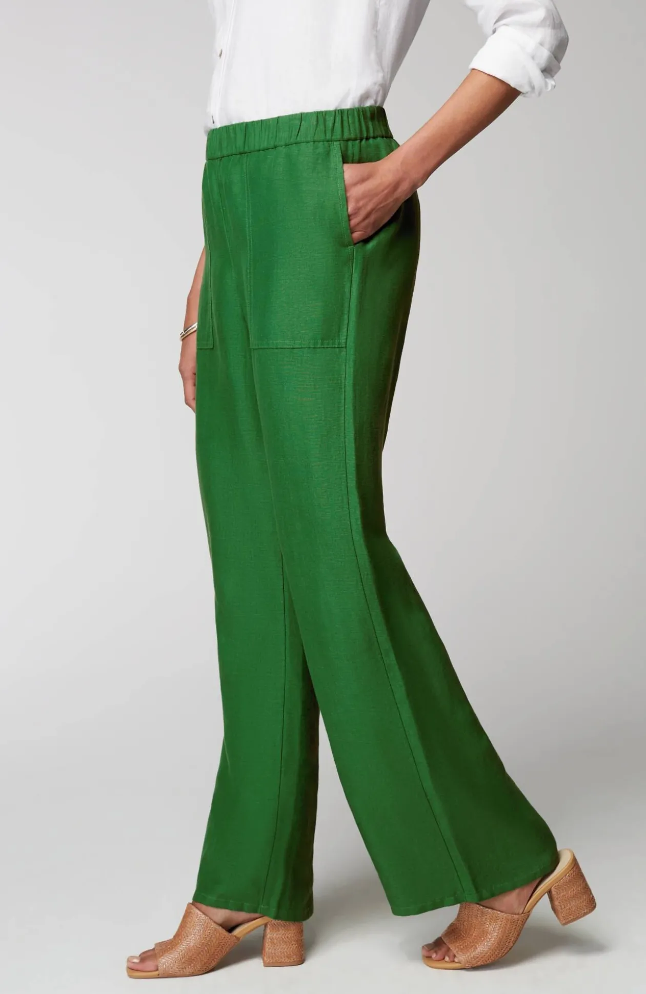 Linen & Rayon Patch-Pocket Wide-Leg Pants