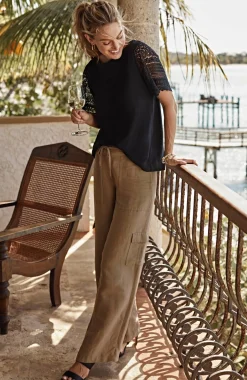 Linen & Rayon Wide-Leg Cargo Pants