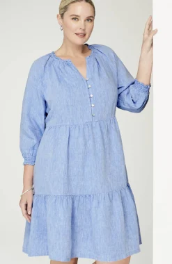 Linen Ruffled-Neck Dress
