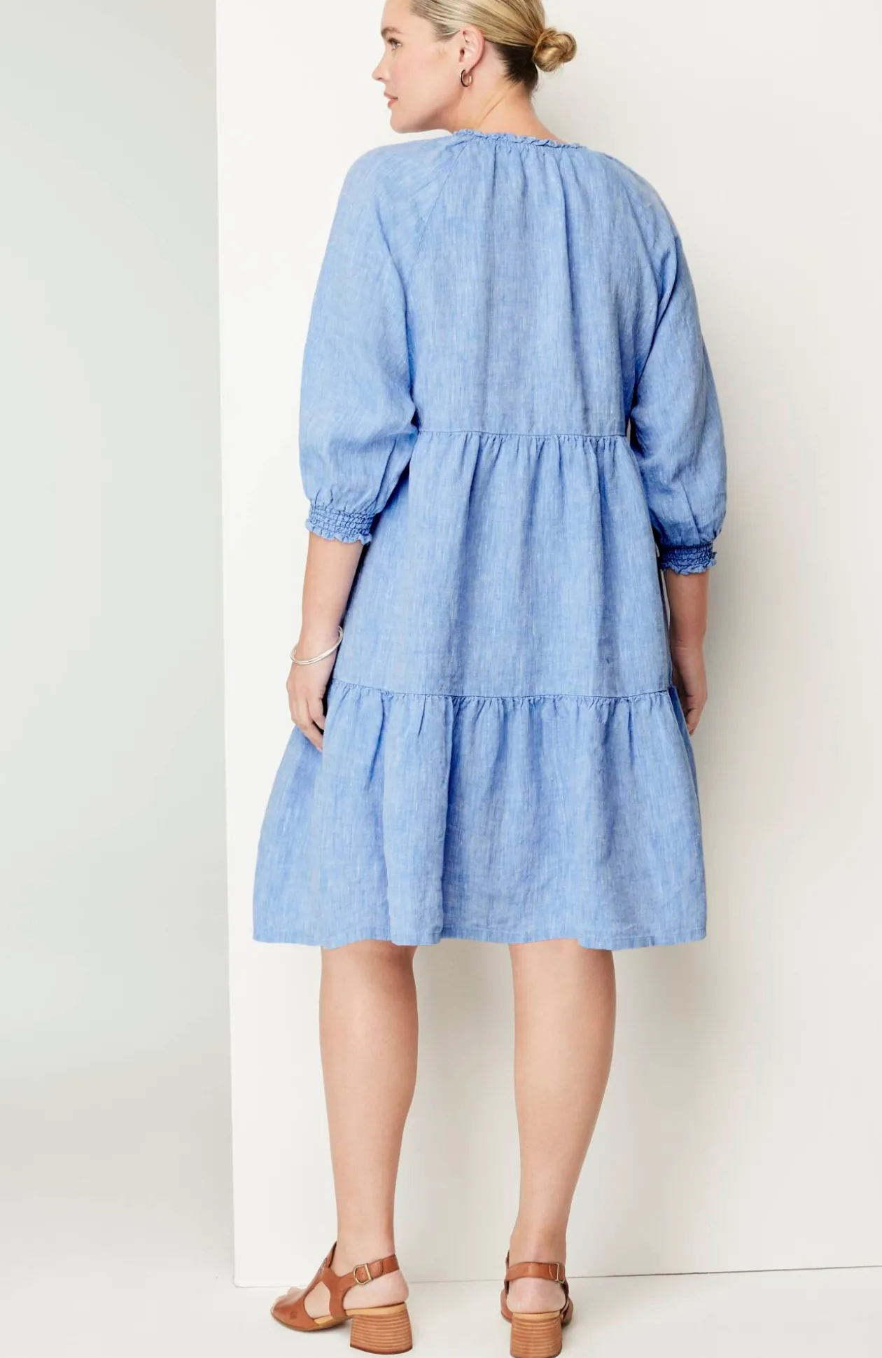 Linen Ruffled-Neck Dress