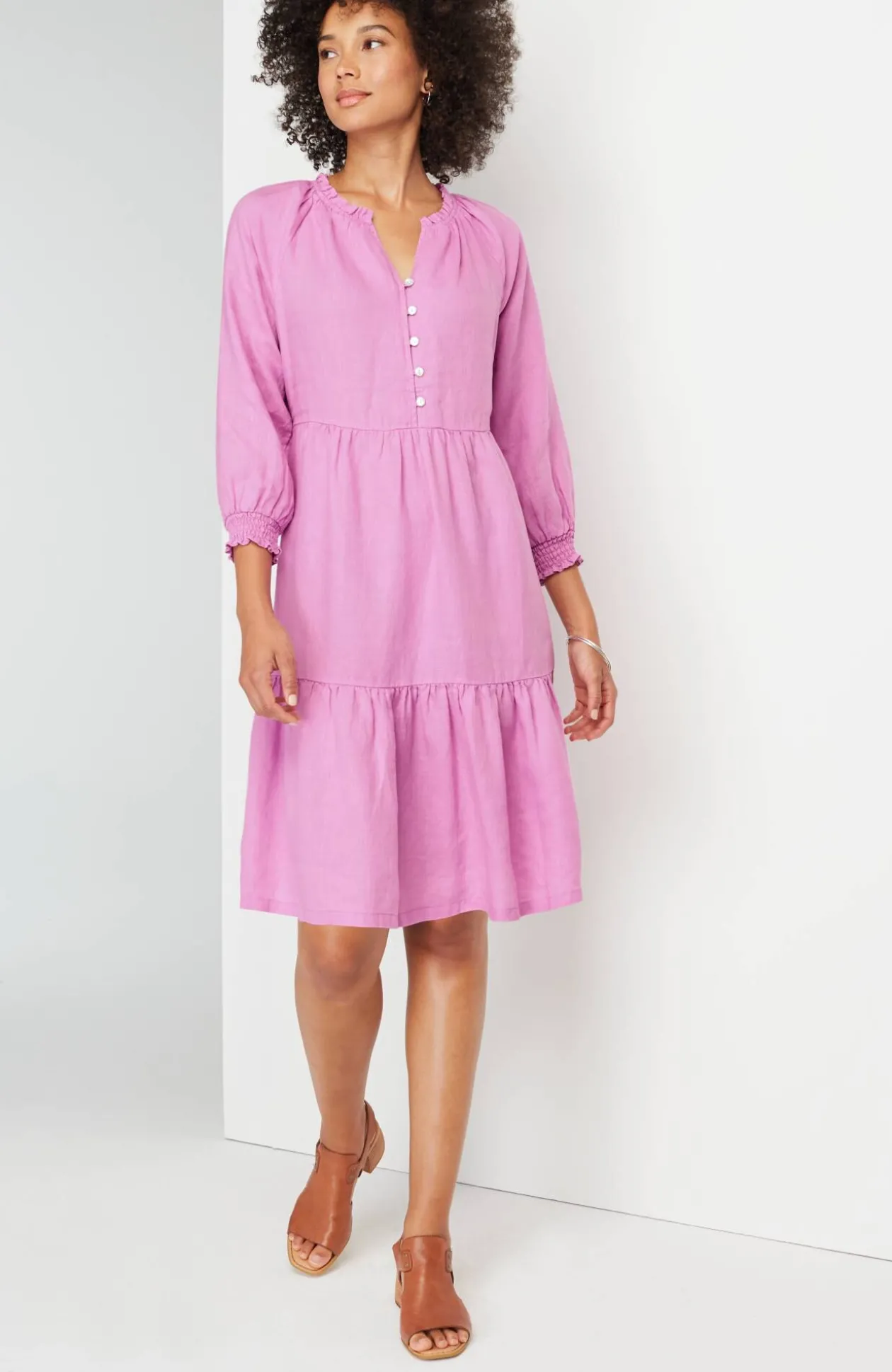 Linen Ruffled-Neck Dress