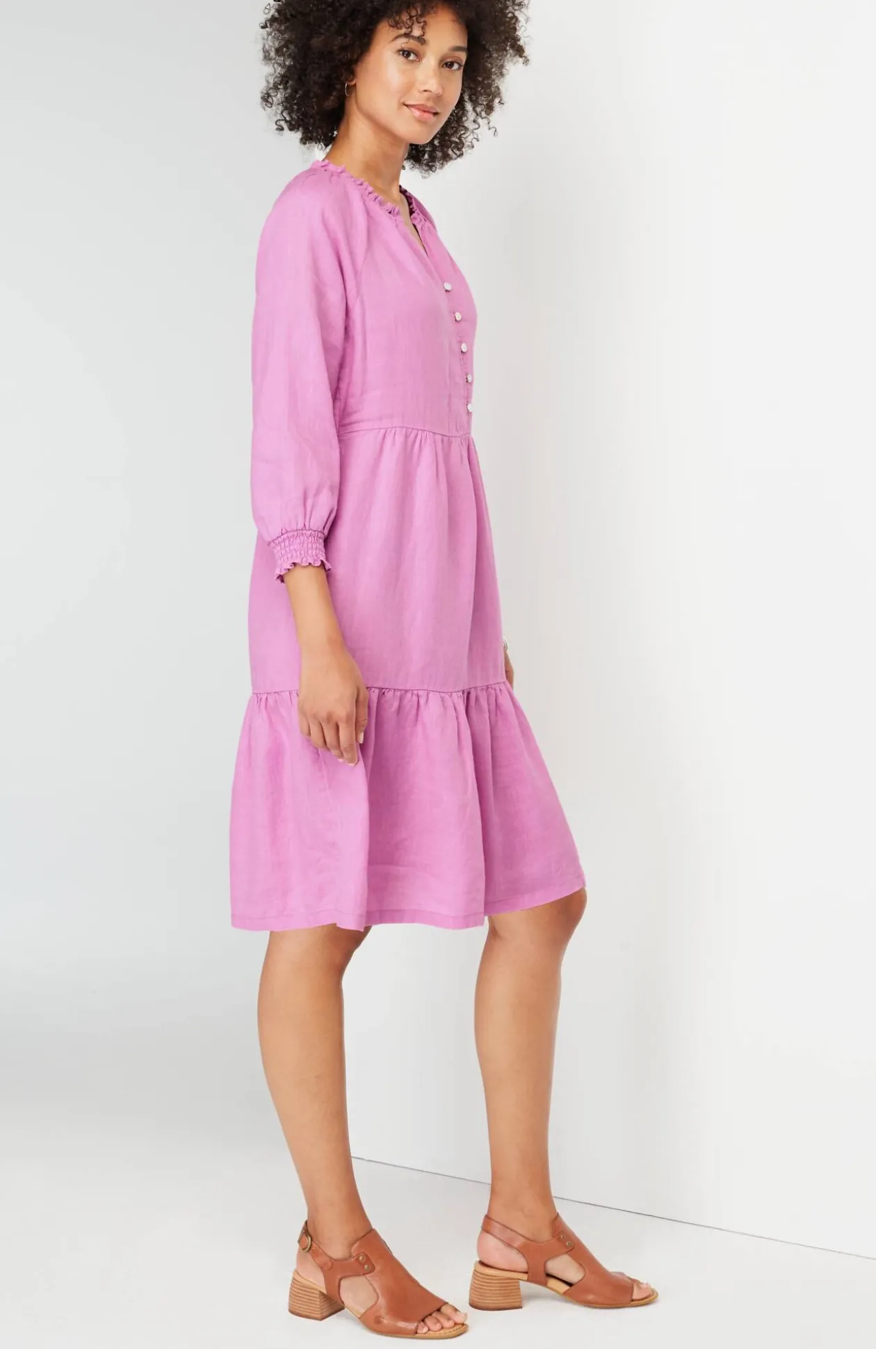 Linen Ruffled-Neck Dress