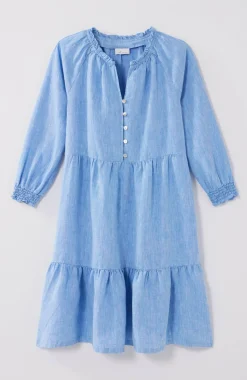 Linen Ruffled-Neck Dress