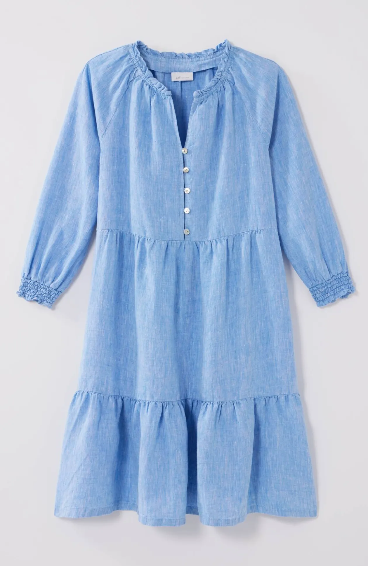 Linen Ruffled-Neck Dress