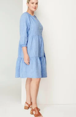 Linen Ruffled-Neck Dress