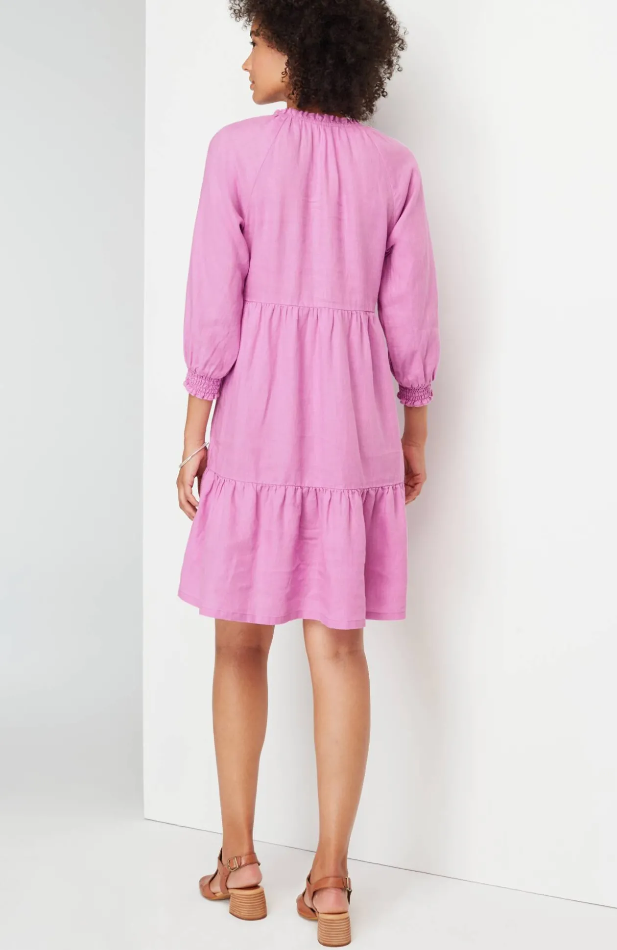 Linen Ruffled-Neck Dress