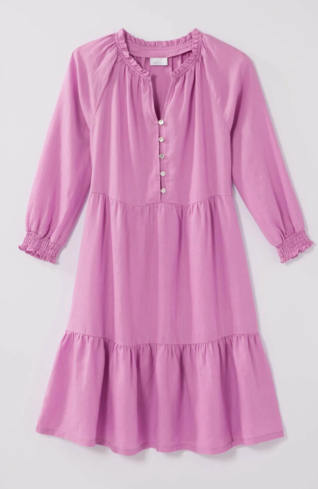 Linen Ruffled-Neck Dress
