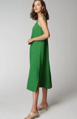 Linen Seamed V-Neck Midi Dress