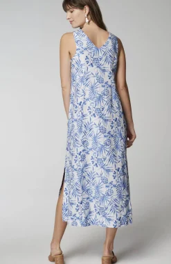 Linen Seamed V-Neck Midi Dress