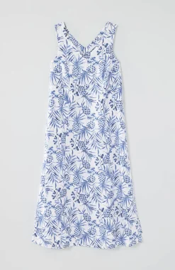 Linen Seamed V-Neck Midi Dress