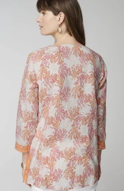 Linen-Blend Coral-Reef Tunic