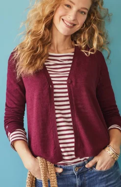 Linen-Blend Single-Button Cardi