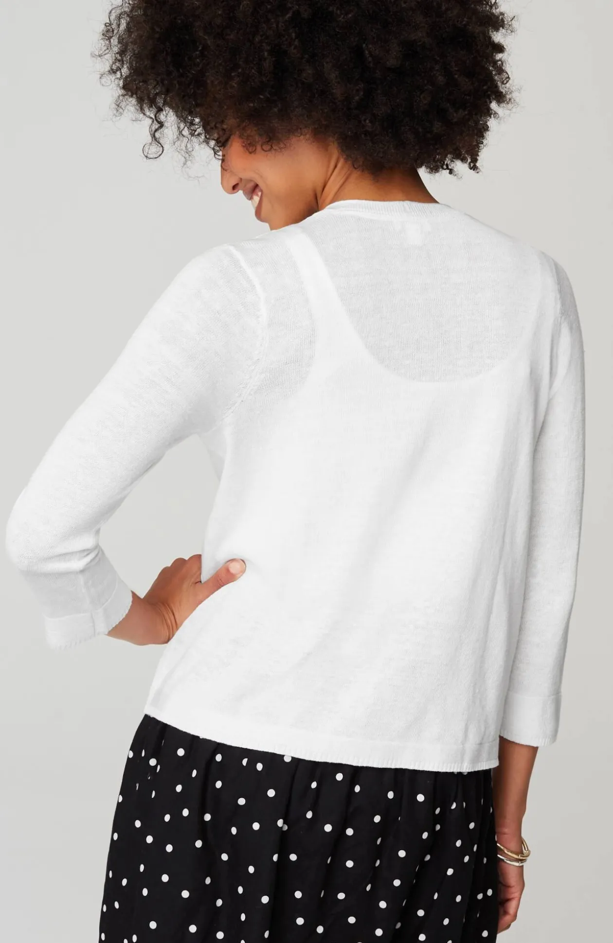 Linen-Blend Single-Button Cardi