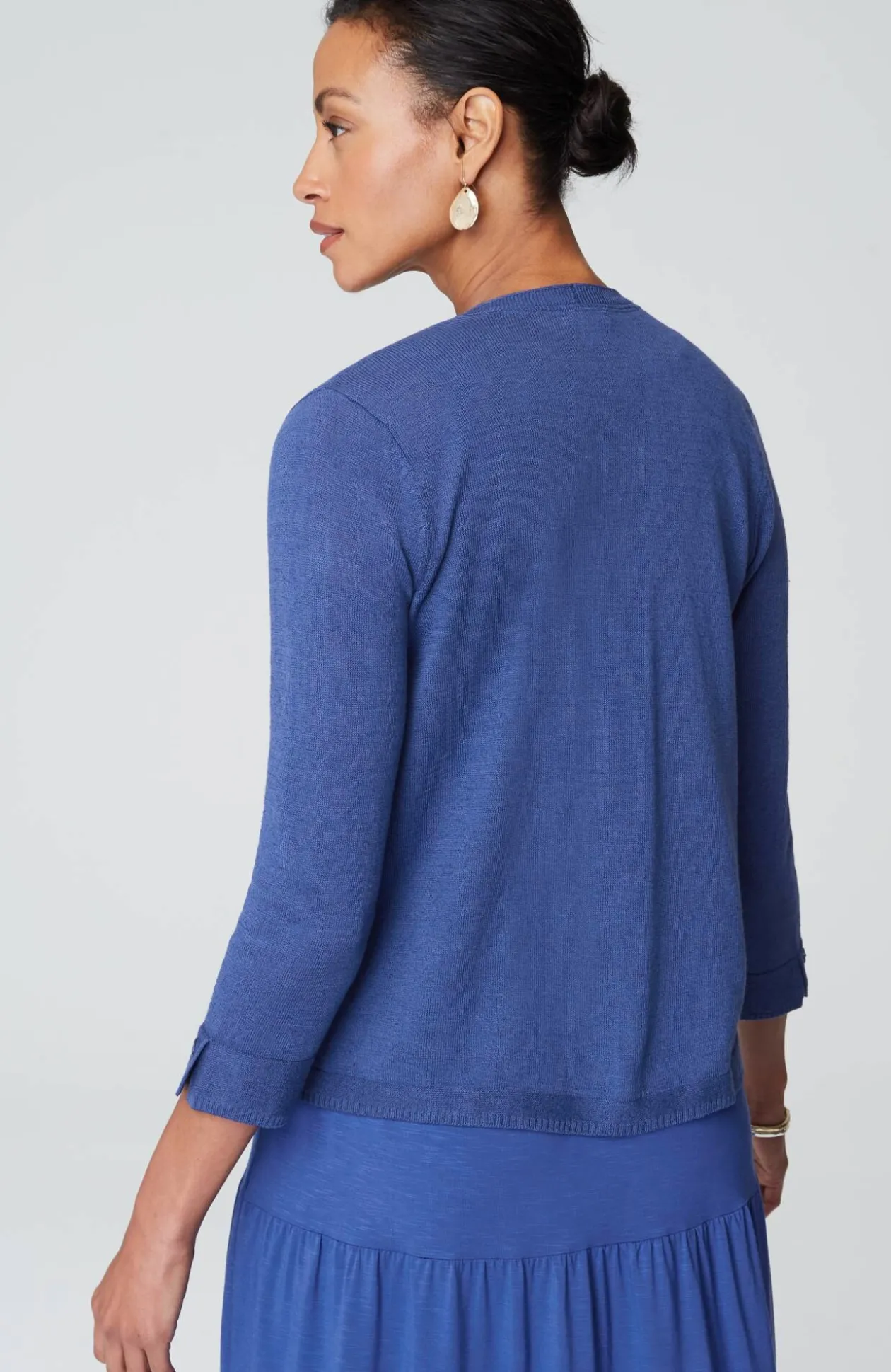 Linen-Blend Single-Button Cardi