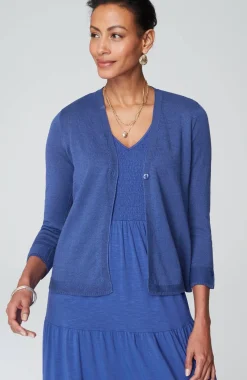 Linen-Blend Single-Button Cardi