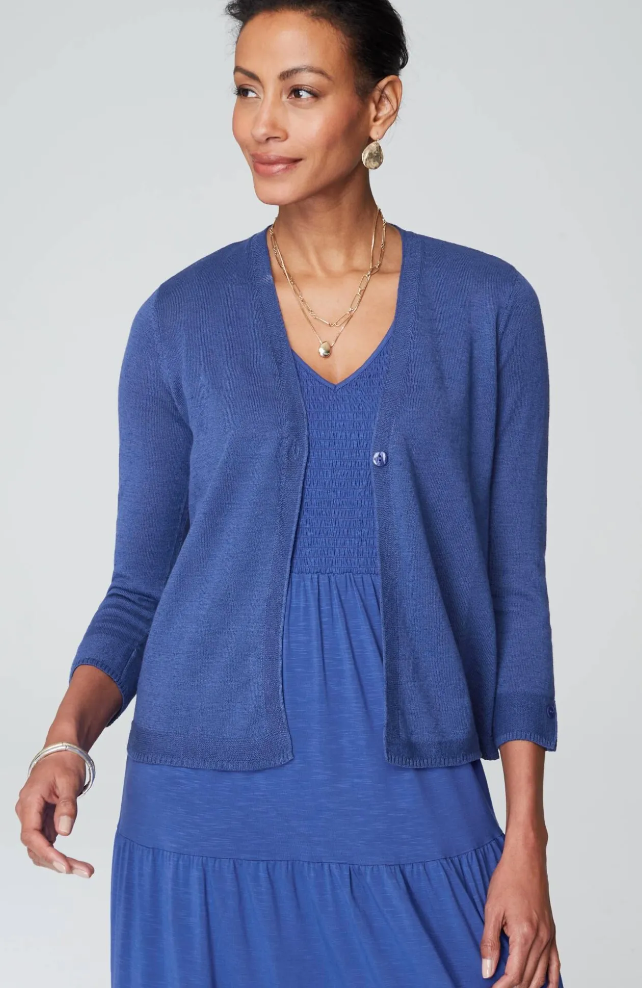 Linen-Blend Single-Button Cardi