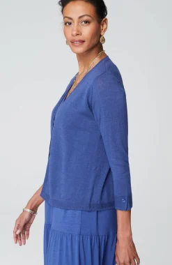Linen-Blend Single-Button Cardi
