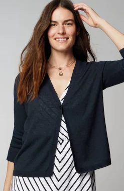 Linen-Blend Single-Button Cardi