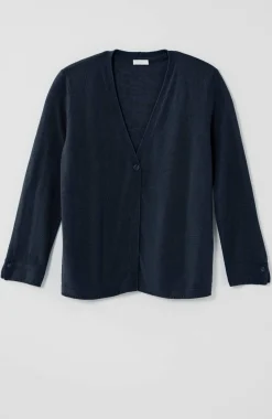 Linen-Blend Single-Button Cardi