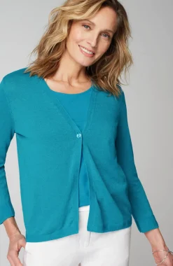 Linen-Blend Single-Button Cardi