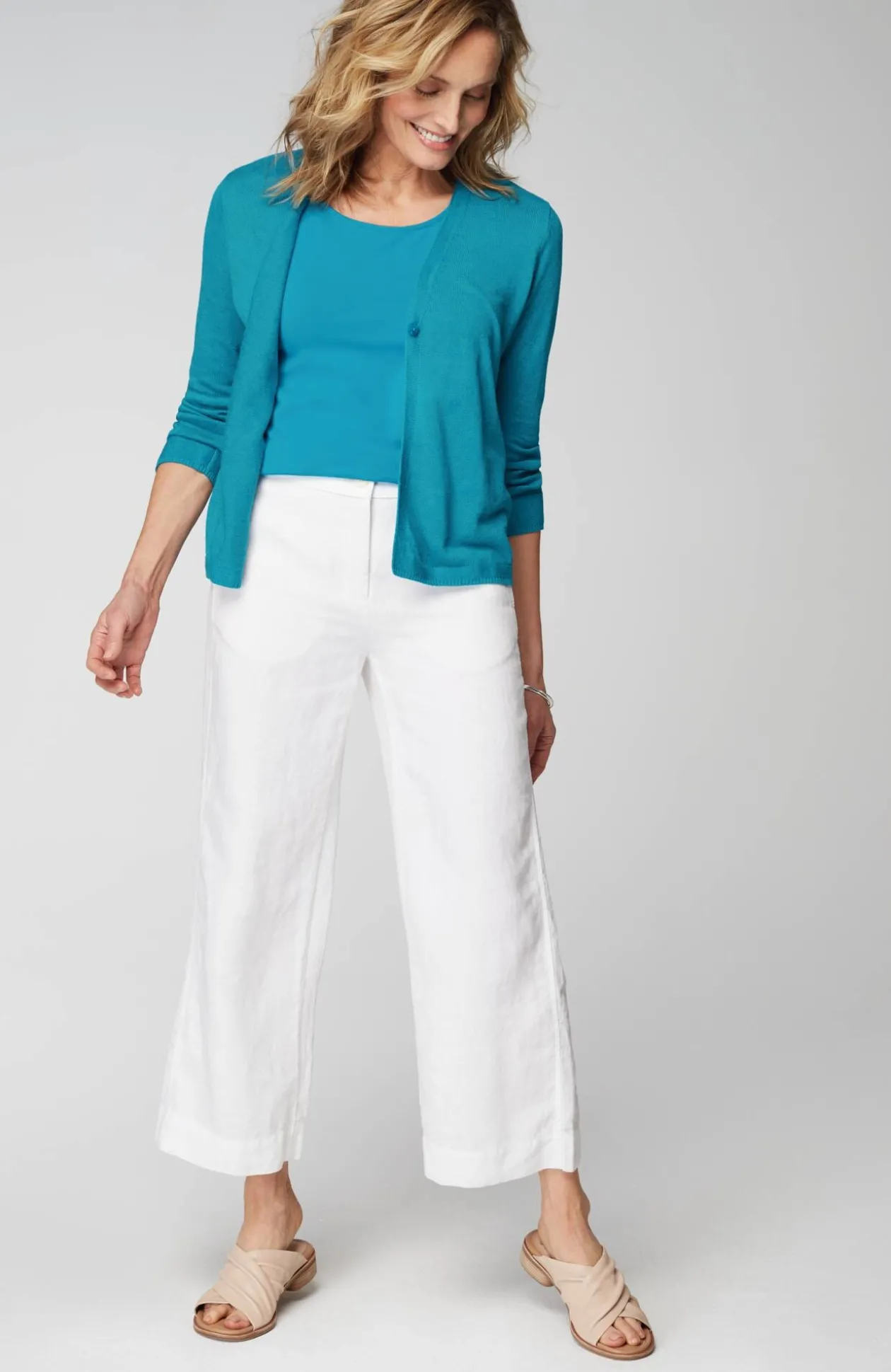 Linen-Blend Single-Button Cardi