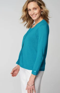 Linen-Blend Single-Button Cardi
