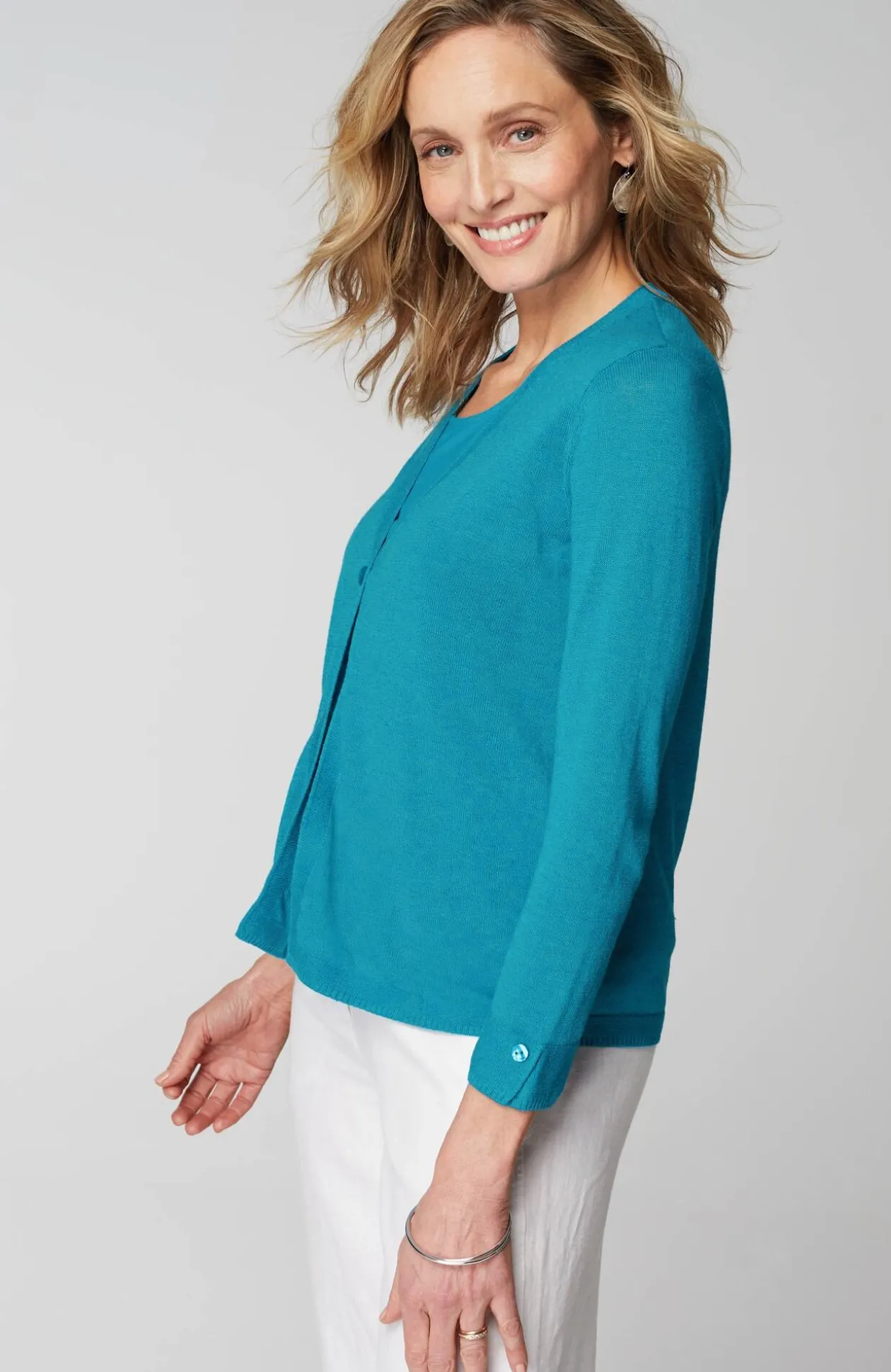 Linen-Blend Single-Button Cardi