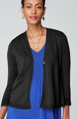 Linen-Blend Single-Button Cardi