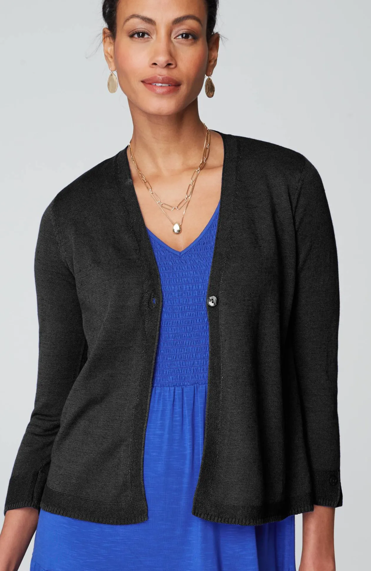 Linen-Blend Single-Button Cardi