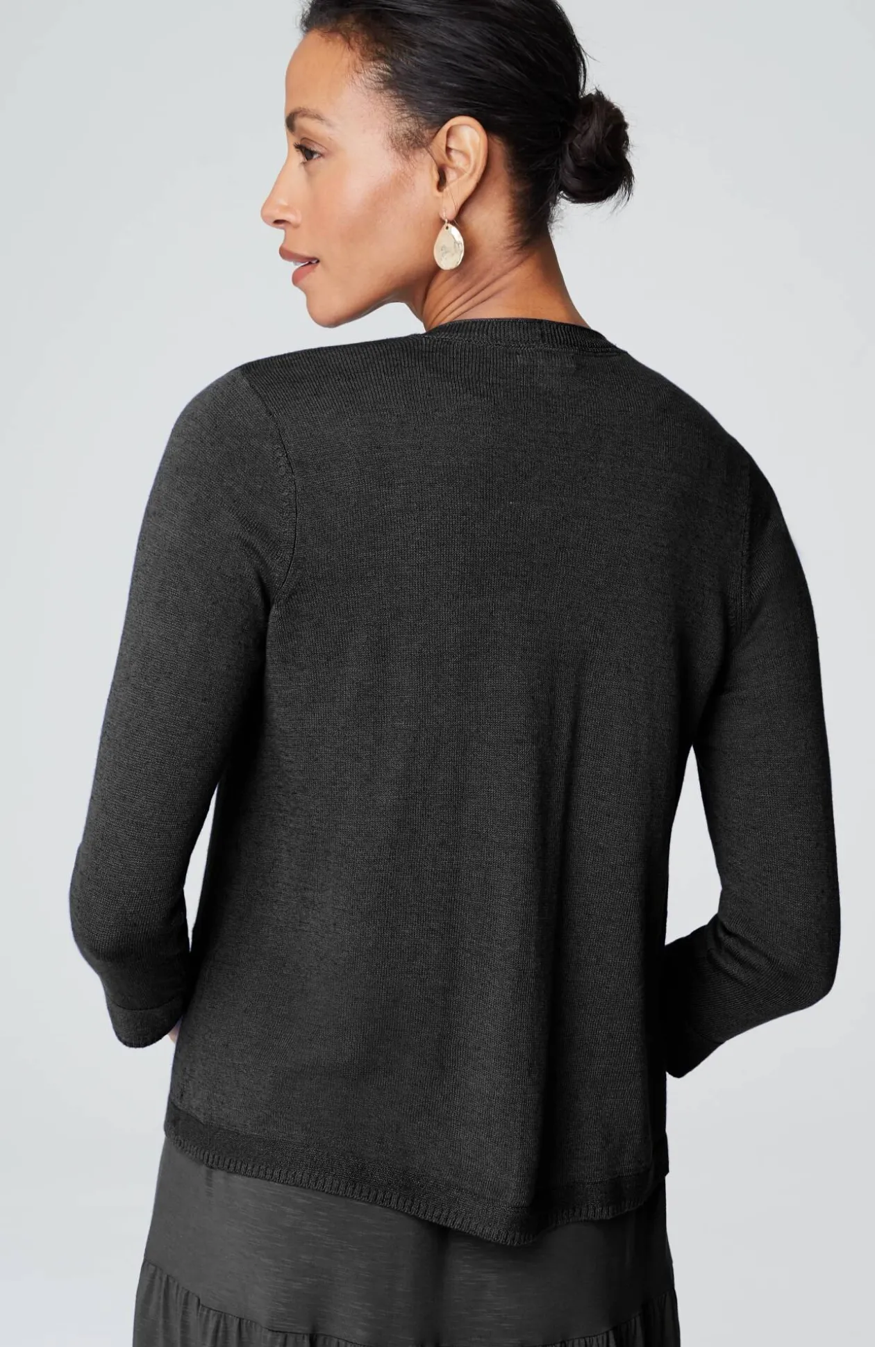 Linen-Blend Single-Button Cardi