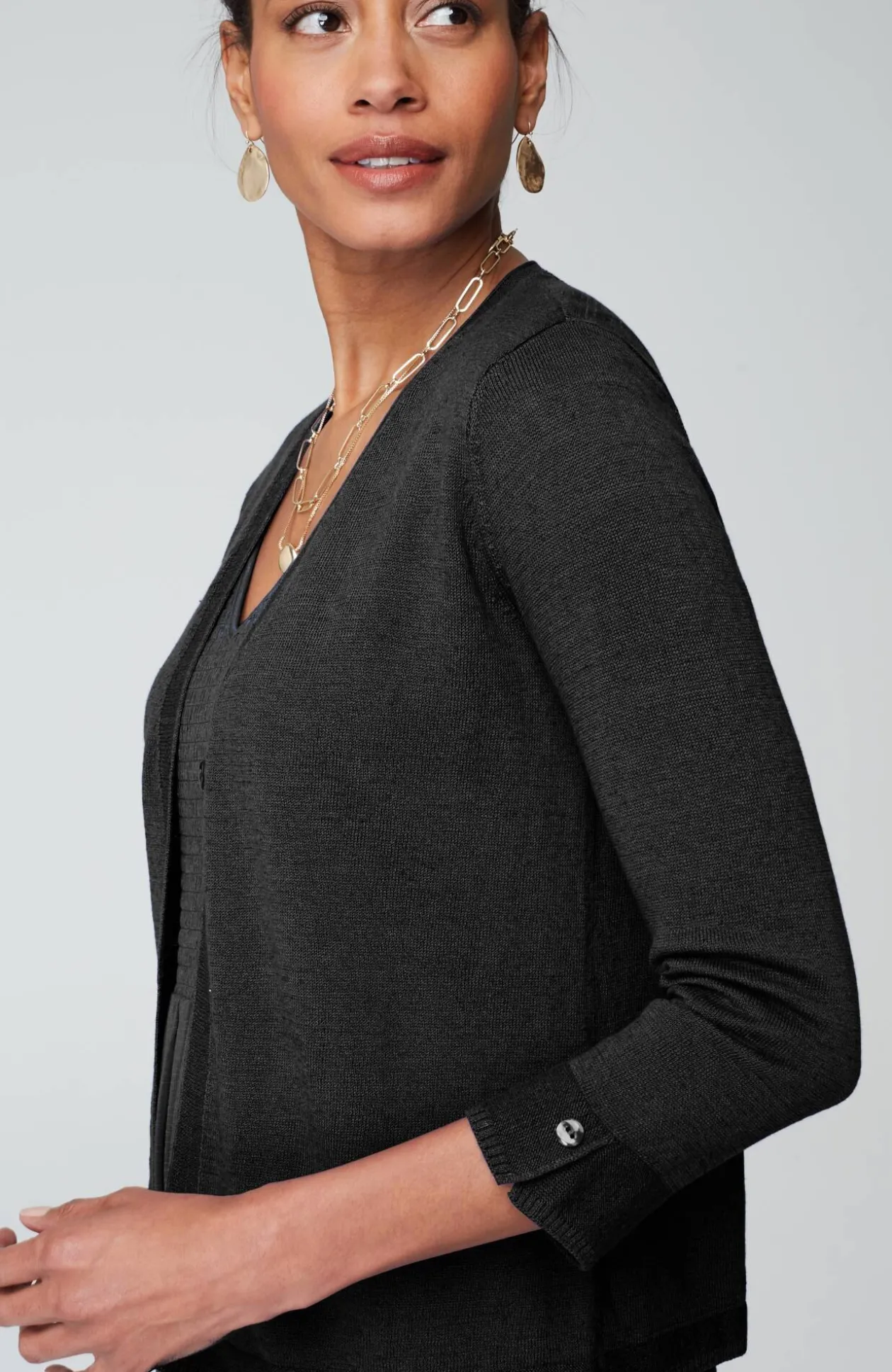 Linen-Blend Single-Button Cardi